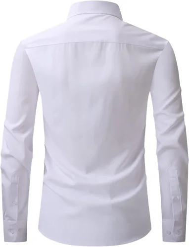 Vista 2 de corfty Camisas de vestir de manga larga para hombre, ajuste regular, camisa casual con botones y bolsillos