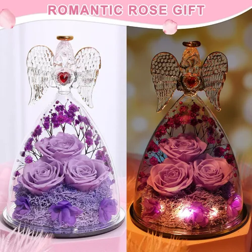 Vista 4 de Regalos de rosas para el día de la madre para mujeres, flores preservadas, tres rosas, regalos de ángeles para ella en Navidad, día de San Valentín