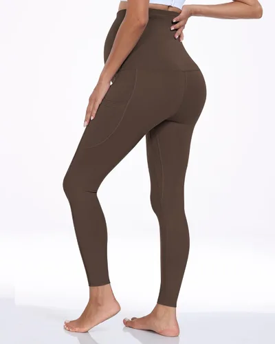 Vista 10 de WHOUARE Leggings de maternidad sobre el vientre con bolsillos para mujer, cintura alta, entrenamiento, pantalones de yoga