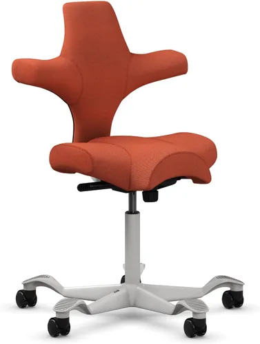 Vista 63 de HAG Capisco Sit to Stand - Silla de pie con marco blanco, tapizado, color rosa rubor Pink Blush