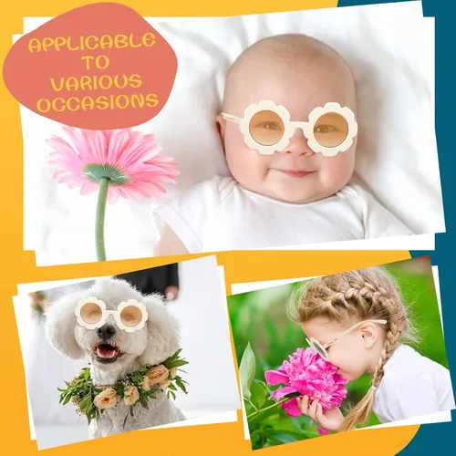 Vista 4 de Landhoow 2 lentes de sol redondos para niña de las flores, para regalo de propuesta de niña de las flores, lindos lentes para fiesta en la playa al