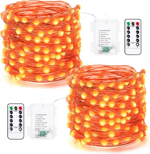 Vista 10 de BrizLabs luces de Halloween moradas y naranjas, guirnalda de luces de 17.48 pies con 50 LED para Halloween, con control remoto, 8 modos
