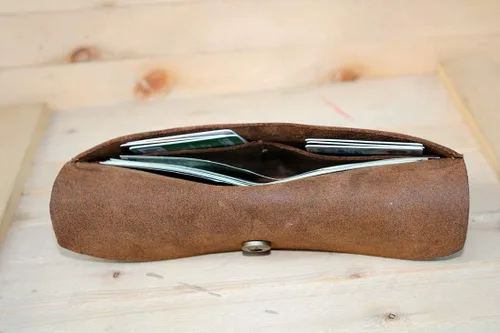 Vista 6 de Handmade High Quality Retro Leather Multi-function Envelope Mobile Phone Card Holder Wallet