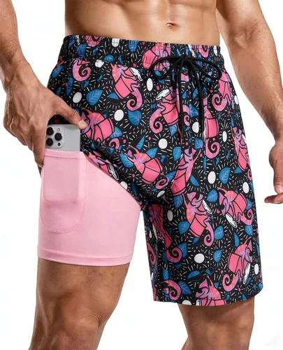 Vista 27 de Bañador para hombre con forro de compresión de 7 pulgadas B-rayas azul-blancas