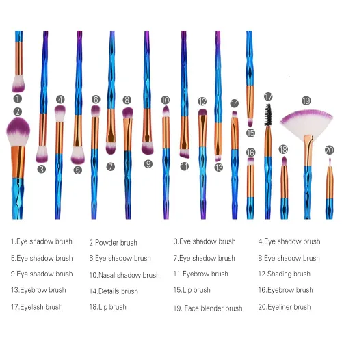 Vista 4 de KOLIGHT - Juego de 20 cepillos de maquillaje, brochas de maquillaje para sombra de ojos, delinear, para cejas, labios, nariz, para aplicar polvos