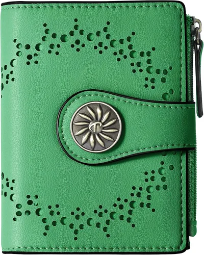 Vista 21 de Tipmile - Cartera pequeña para mujer, cartera de cuero con bloqueo RFID, plegable con bolsillo para monedas y con cremallera, Beige, Casual