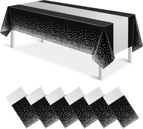 Vista 8 de MASHAN 1 mantel negro y azul para decoración de fiesta, mantel de plástico negro impreso azul, funda rectangular desechable para cumpleaños, boda