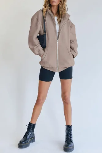 Vista 4 de Trendy Queen - Sudaderas con capucha Y2K con cremallera para mujer, de manga larga, para otoño, de gran tamaño, casual, con bolsillo