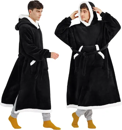 Vista 10 de Bedsure Manta Vestible con Capucha para Mujer - Manta Larga de Forro Polar Sherpa con Capucha para Adultos, Mujeres y Hombres, Cálida y Acogedora