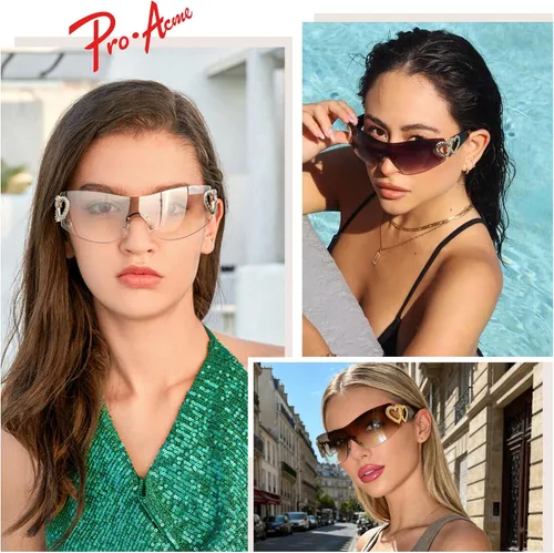 Vista 3 de Pro Acme Gafas de sol envolventes sin montura para mujeres y hombres, de gran tamaño, a la moda, gafas de sol futuristas, sombra fresca de moda