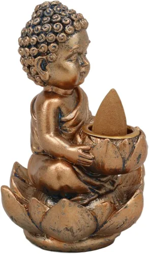 Vista 4 de Ebros Eastern Enlightenment Little Baby Jizo Buddha con cabeza Ushnisha sentado en flor de loto, quemador de incienso, quemador de incienso, estatua