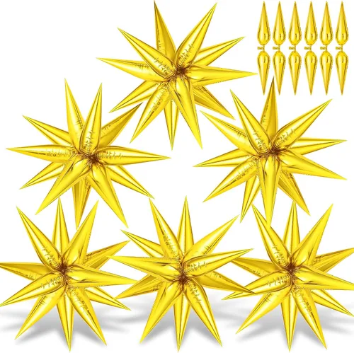 Vista 29 de 72 unidades de globos de estrella, grandes globos de cono de estrella metálicos de 26 pulgadas, globos de papel de aluminio de explosión colorida