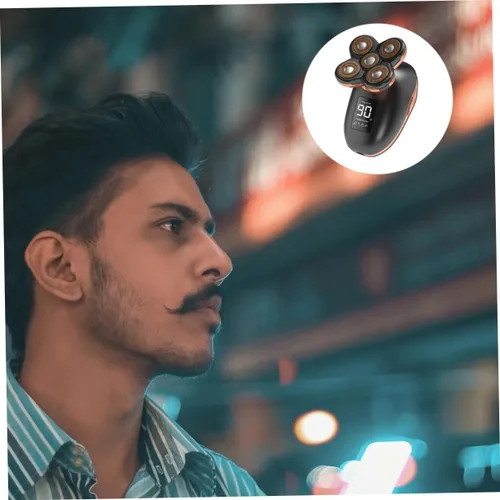 Vista 4 de Beavorty 1pc de cinco cabezas recargable afeitadora autoservicio para hombres, diseño de materiales, novio, papá, marido, negro