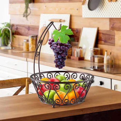 Vista 3 de SimpleHouseware Canasta de frutas con colgador de árbol de plátano, de color bronce