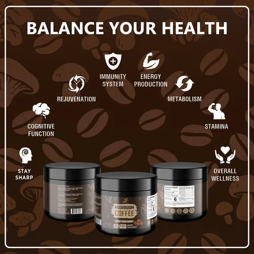 Vista 5 de Café en polvo de hongos 5.29 oz, mezcla de 9 hongos con melena de león, reishi, chaga, cordyceps y más, energía natural y enfoque - vegano, sin OMG
