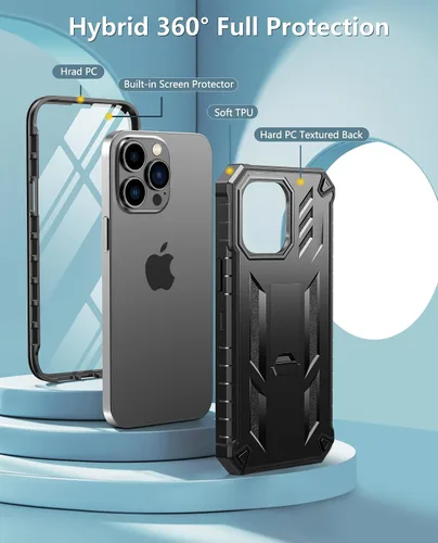 Vista 6 de para Funda iPhone 14 Pro Max: Cubierta de teléfono celular resistente de grado militar con patada y funda Protección contra golpes de TPU