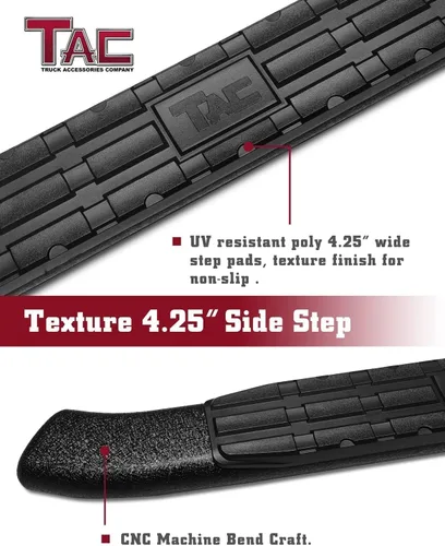Vista 5 de TAC Estribos Laterales Running Boards Fit 2022-2025 Ford Maverick/Maverick Hybrid Truck Pickup 4.25" Oval Curvado Textura Negro Barras Laterales