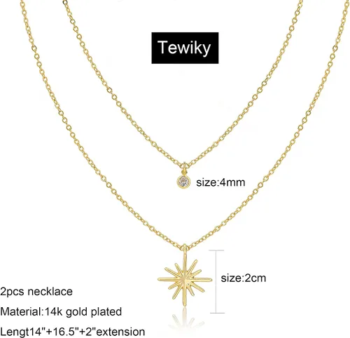 Vista 5 de Tewiky Delicados collares chapados en oro de 14 quilatesplata con circonita cúbica para mujer, joyería de circonita cúbica simple, regalos de moda
