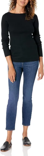 Vista 4 de Tienda Essentials - Suéter ligero y acanalado de manga larga con cuello bote para mujer