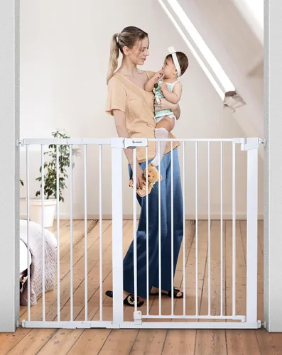 Vista 11 de COMOMY - Puerta de bebé de 76 cm de alto para escaleras y umbrales, se ajusta a aberturas de 75 cm a 103 cm de ancho, puerta para perros de cierre