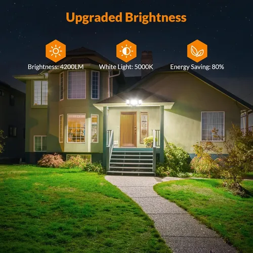 Vista 4 de LEPOWER Luces de inundación de 42 W para exteriores, luces LED de seguridad brillantes de 4200 lm para exteriores con 3 cabezales, luz de inundación