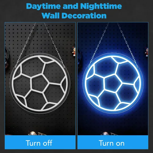 Vista 5 de Letrero de neón de fútbol, letreros de neón LED de fútbol para decoración de pared, luz de fútbol regulable alimentada por USB con interruptor