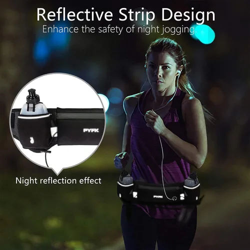 Vista 5 de PYFK Cinturón para correr con botellas de agua, cinturón de hidratación para hombres y mujeres, soporte para botella de agua, bolsa para correr Negro