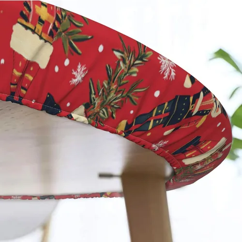Vista 7 de Delerain Mantel redondo ajustable de Cascanueces de Navidad, mantel redondo impermeable con borde elástico, lavable, para interiores y exteriores