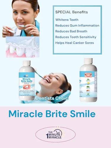 Vista 5 de Miracle Brite Smile - Enjuague bucal esencial de oxígeno para dientes más blancos, aliento más fresco y encías más saludables, menta, 12 onzas
