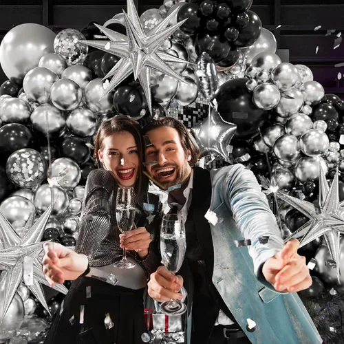 Vista 6 de Globos de confeti negro y plateado, 50 unidades de 12 pulgadas, unisex, adultos, fiesta, celebración general, negro y plateado, redondos