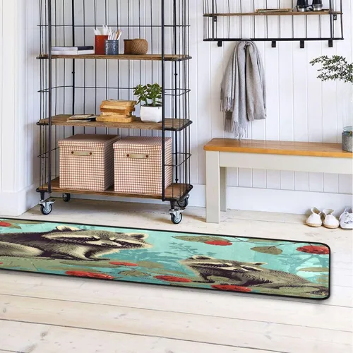 Vista 7 de Alfombra de corredor de mapaches, suave, antideslizante, larga, alfombra para pasillo, dormitorio, sala de estar, cocina, 72 x 24 pulgadas