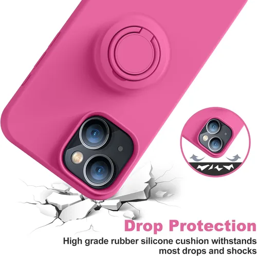 Vista 4 de Thomo Funda compatible con iPhone 14 Plus, silicona líquida suave de alta calidad a prueba de golpes [soporte de anillo]