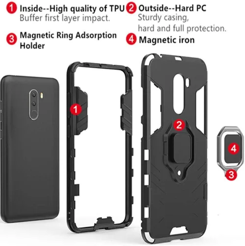 Vista 2 de Funda para Xiaomi Pocophone F1/Poco F1, 2 en 1 híbrida resistente armadura a prueba de golpes Defensor Kickstand Dual Layer Bumper Hard Back Case