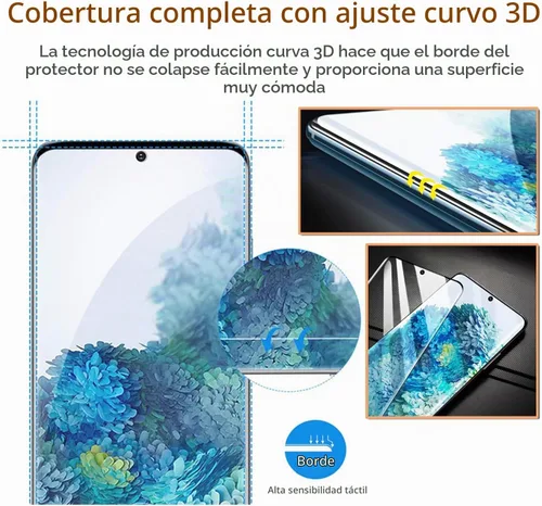Vista 4 de Samsung Galaxy S20 Protector de pantalla de vidrio templado con protector de lente de cámara [cubierta curva 3D] [compatible con huellas dactilares]
