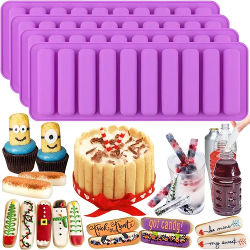 Vista 7 de FUNSHOWCASE Rectangular Oblong Chocolate Cracker Bar Stick Block Ice Tube Jelly Tray Cilindro Silicona Candy Mold