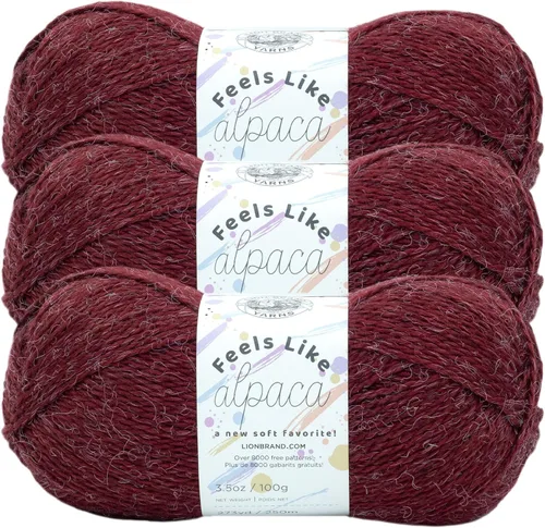 Vista 8 de Lion Brand Yarn Feels Like alpaca, hilo suave para tejer, borgoña, 1 paquete