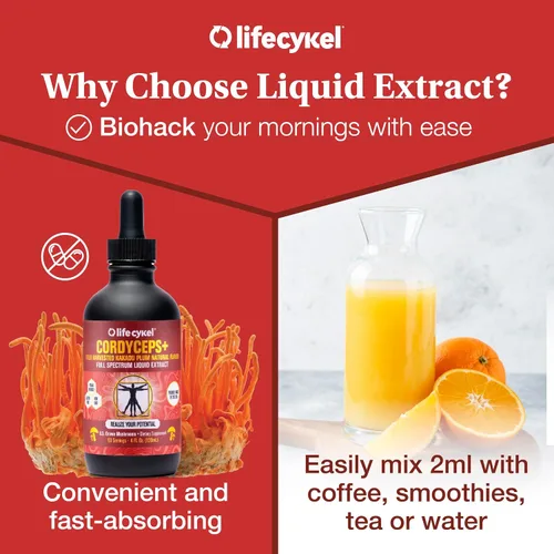 Vista 3 de Life Cykel Cordyceps - Extracto de hongo con ciruela Kakadu, apoyo de energía, resistencia y vitalidad, suplemento natural para el envejecimiento
