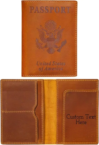 Vista 10 de HIFA Funda de cuero para pasaporte, funda para pasaporte hecha a mano con ranura para tarjetas y boletos, piel auténtica, diseño elegante, fácil