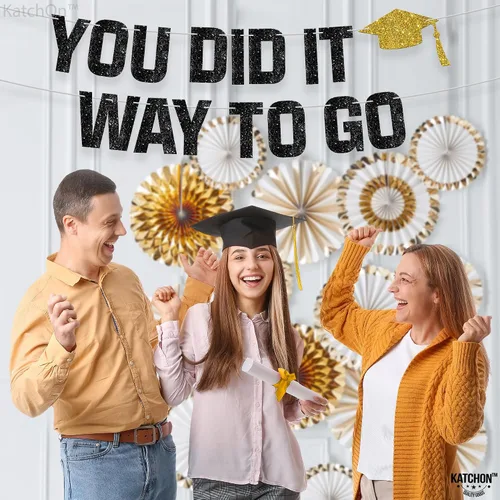 Vista 4 de Decoraciones de graduación 2026 Cartel de graduación 2026 con purpurina «You Did It» – Cartel grande de 10 pies Cartel de camino a ir