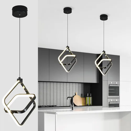 Vista 28 de Lámpara LED moderna con anillo dorado, lámpara colgante de 4000 K, regulable en altura ajustable, iluminación colgante para comedor, cocina, isla