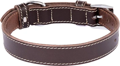 Vista 3 de Collar de perro de cuero genuino, collar de perro de cuero ajustable para perros pequeños y grandes (XS: cuello de 7.9 a 11.8 pulgadas, marrón)