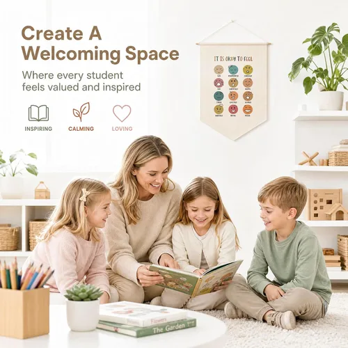 Vista 3 de Está Bien Sentir, colgante de pared de salud mental, decoración de sala de juegos, arte de pared infantil, regreso a la escuela, regalos