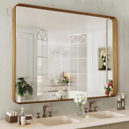 Vista 96 de LOAAO 20x16 Pulgadas Espejo de Baño con Marco de Metal Negro para Pared, Espejo de Tocador de Baño de Estilo Granja, Espejo Grande Rectangular
