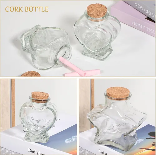 Vista 7 de Cabilock 4 tapones de corcho, botellas de vidrio con forma de estrella en forma de corazón, frasco transparente para manualidades, boda, día de San