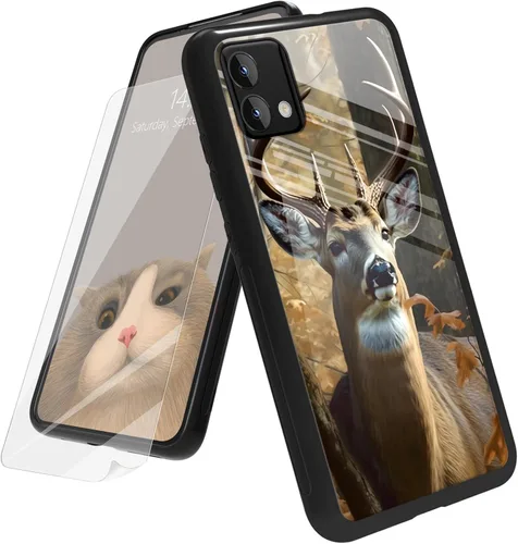 Vista 104 de Funda para Motorola Moto G Play 4G 2024 con protector de pantalla, parte trasera de vidrio templado + funda de silicona suave TPU absorción