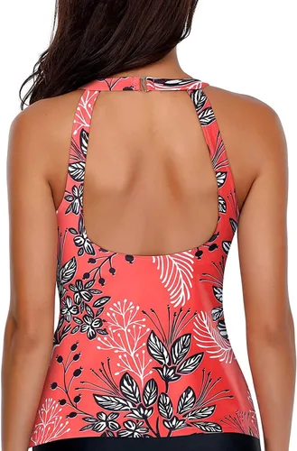 Vista 2 de Holipick - Traje de baño tankini de cuello alto para mujer, con control de abdomen, sin mangas