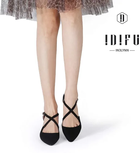 Vista 2 de IDIFU Lynn - Vestido de tacón bajo para mujer, con puntera cerrada, tacón grueso, correa cruzada, boda, fiesta, oficina, zapatos, 5