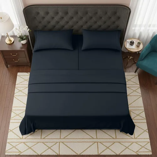 Vista 2 de Elegant Comfort Lujoso juego de sábanas de 5 piezas de microfibra de calidad hotelera de alta calidad 1500, bordado de tres líneas, resistente a