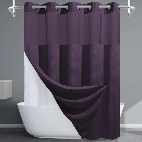 Vista 33 de EUTXL Cortina de ducha beige sin gancho con forro a presión, 230 GSM, cortinas de ducha para baño, 71 pulgadas de ancho x 74 pulgadas de alto