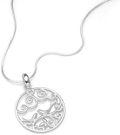Vista 2 de CHUVORA Collar con colgante redondo de plata de ley 925 con filigrana de agapornis en rama de árbol, símbolo de amor, 18 pulgadas, Metal, No es una